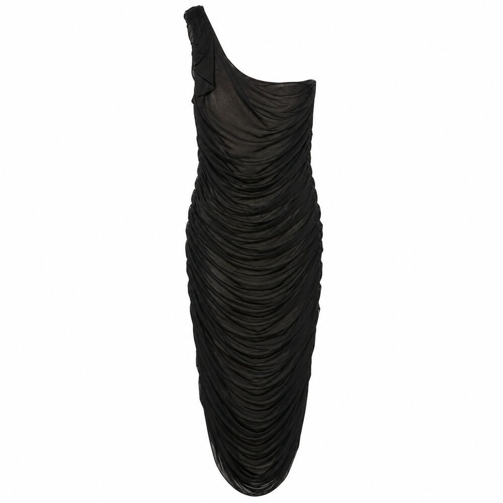 Lulus One Shoulder Ruched Bodycon Dress‎ Women Sz L Below The Knee LBD Cocktail
